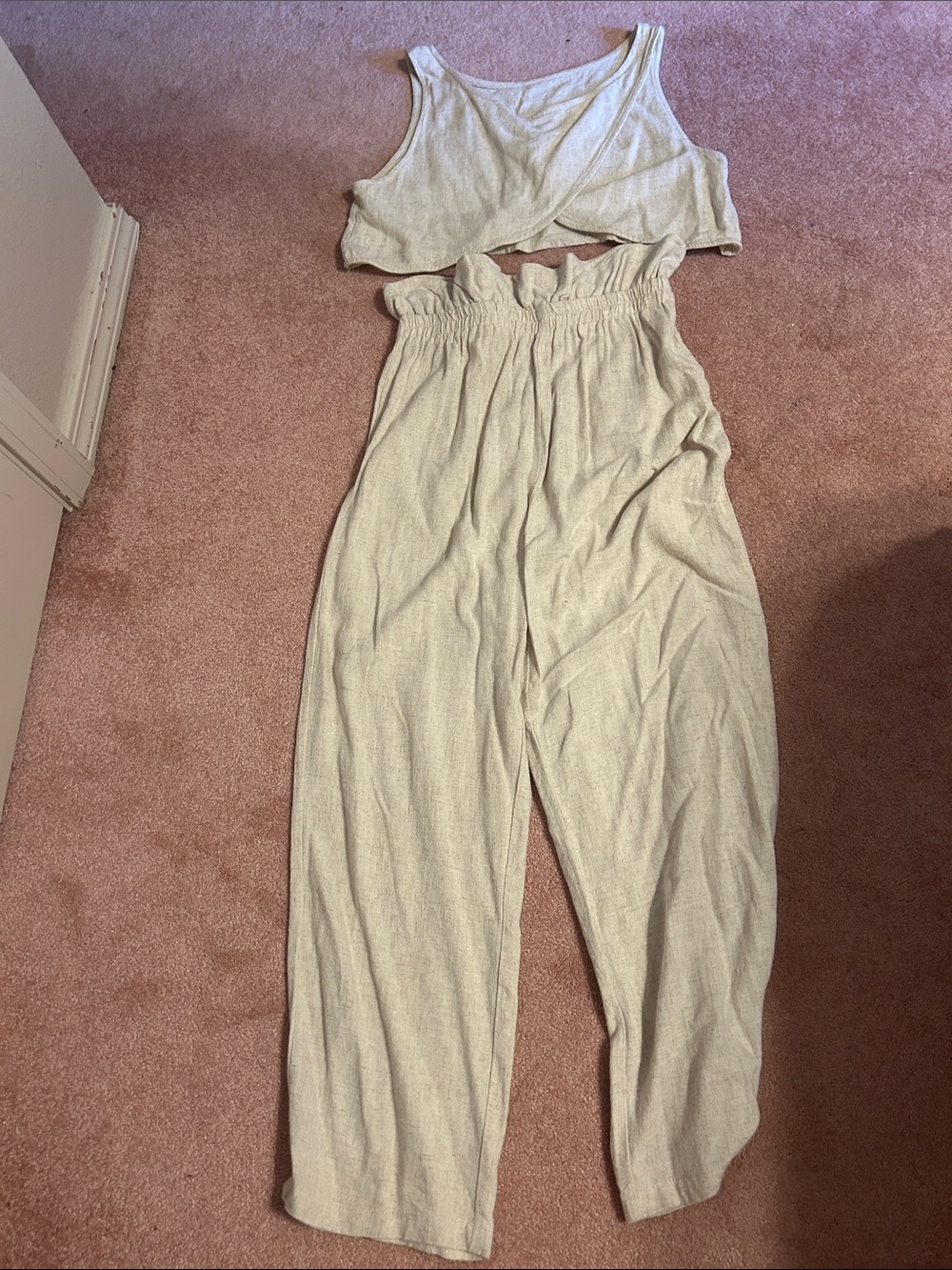 SHEIN Cream High-Waist Paperbag Wide-Leg Pants